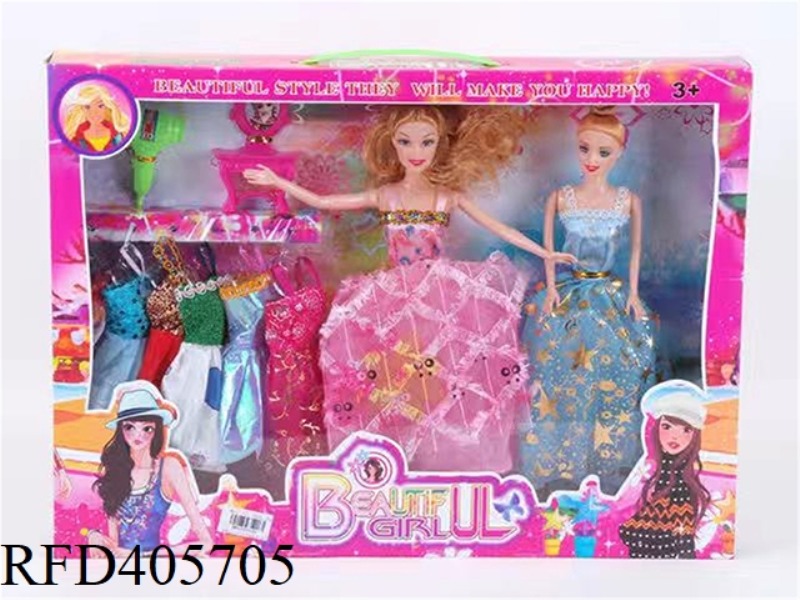 11.5-INCH MULTI-JOINT SOLID EVENING DOUBLE BARBIE COLOR BOX WITH HAIR DRYER/DRESSING TABLE/CLOTHING