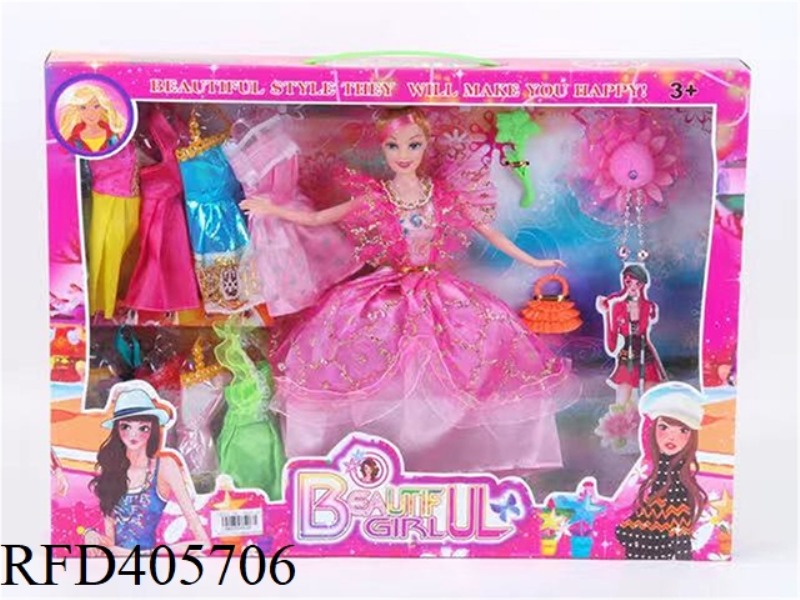 11.5-INCH MULTI-JOINT SOLID EVENING BARBIE DOLL COLOR BOX WITH PLUM COMB/HANDBAG/HEAD FLOWER HAT/CLO