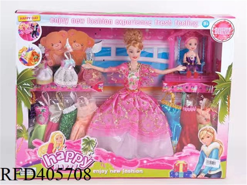 11.5 INCH MULTI-JOINT SOLID EVENING BARBIE DOLL COLOR BOX WITH SMALL BARBIE/SWING/CLOTHING