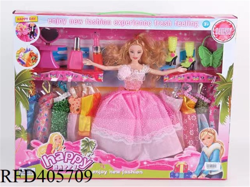 11.5-INCH MULTI-JOINT SOLID EVENING BARBIE DOLL COLOR BOX WITH HEART-SHAPED DRESSING TABLE/PERFUME B