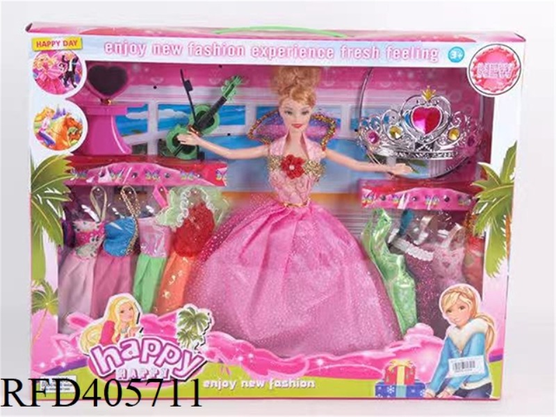 11.5-INCH MULTI-JOINT SOLID EVENING BARBIE DOLL COLOR BOX WITH HEART-SHAPED DRESSING TABLE/VIOLIN/HE
