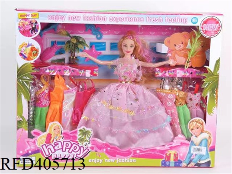 11.5 INCH MULTI-JOINT SOLID EVENING BARBIE DOLL COLOR BOX WITH MARINE LIFE/LITTLE BEAR SEAWEED/CLOTH