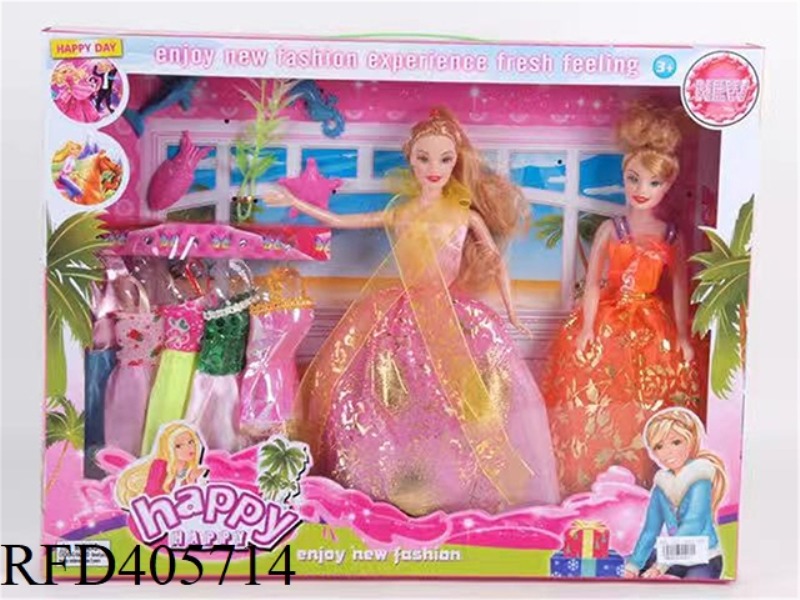 11.5-INCH MULTI-JOINT SOLID EVENING DRESS DOUBLE BARBIE COLOR BOX WITH SEA WORLD/CLOTHING