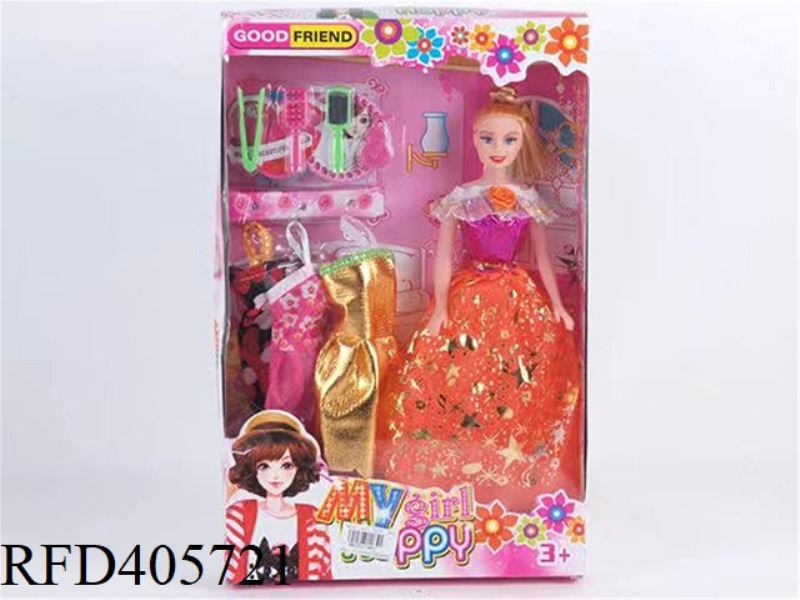 11.5-INCH MULTI-JOINT HOLLOW EVENING BARBIE DOLL COLOR BOX WITH HAIRDRESSING SET/CLOTHING
