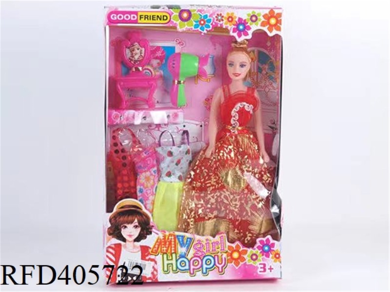 11.5-INCH MULTI-JOINT HOLLOW EVENING BARBIE DOLL COLOR BOX WITH DRESSING TABLE/HAIR DRYER/CLOTHING