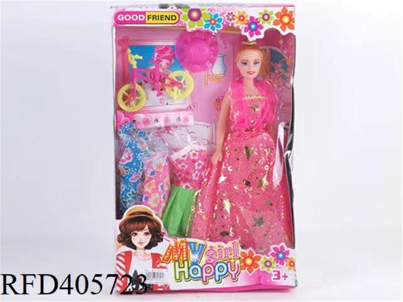 11.5-INCH MULTI-JOINT HOLLOW EVENING BARBIE DOLL COLOR BOX WITH BICYCLE/HAT/CLOTHING