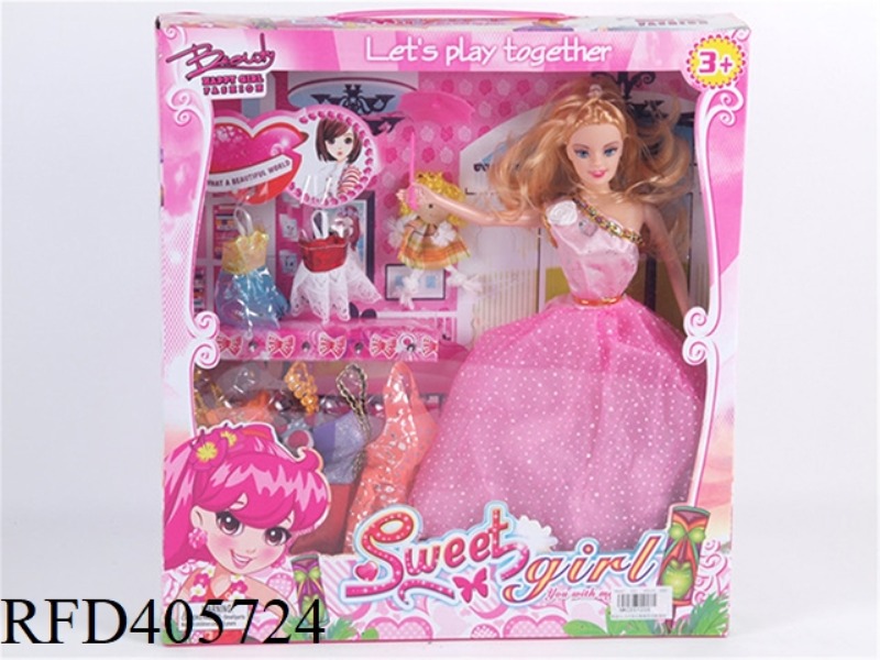 11.5 INCH MULTI-JOINT SOLID EVENING BARBIE DOLL COLOR BOX WITH UMBRELLA/PUPPET DOLL/CLOTHING