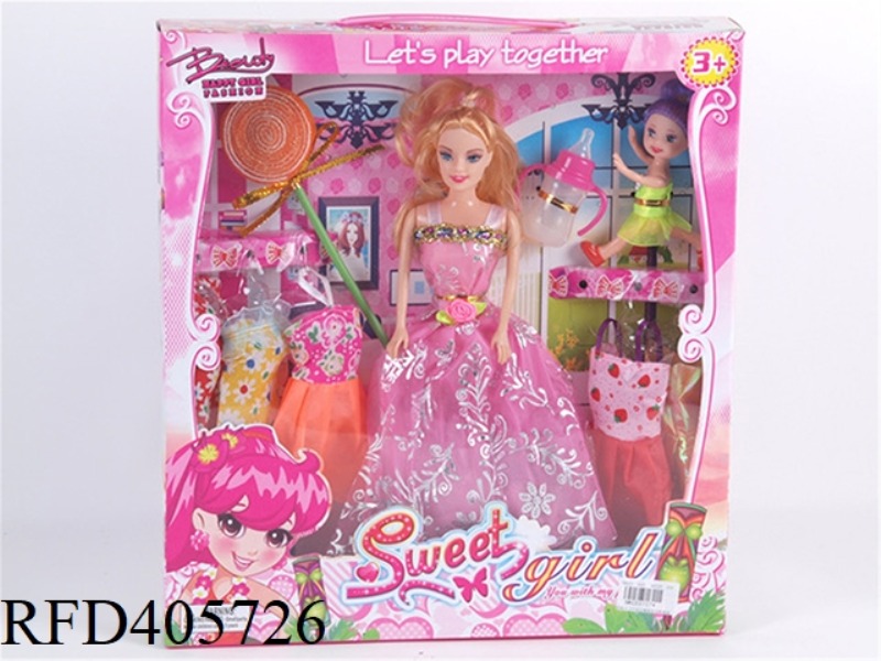 11.5 INCH MULTI-JOINT SOLID EVENING BARBIE DOLL COLOR BOX WITH BARBIE DOLL/BABY BOTTLE/LOLLIPOP/BABY