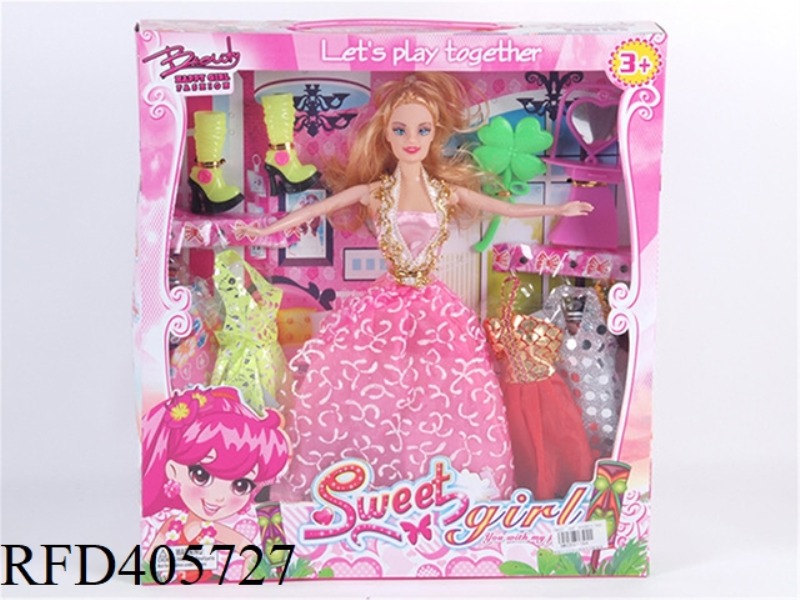 11.5-INCH MULTI-JOINT SOLID EVENING BARBIE DOLL COLOR BOX WITH BOOTS/FOUR-LEAF COMB/HEART-SHAPED DRE