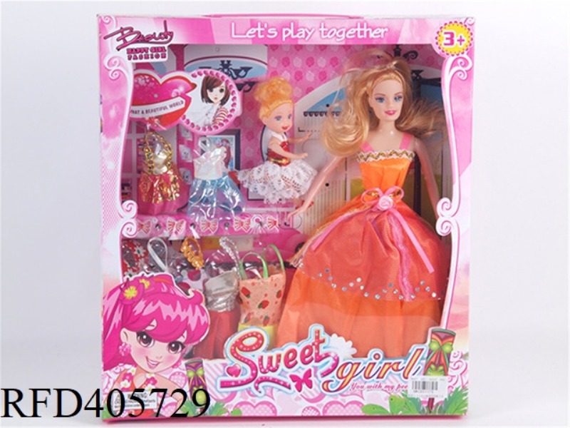 11.5 INCH EMPTY BARBIE COLOR BOX WITH LITTLE BARBIE/CLOTHING