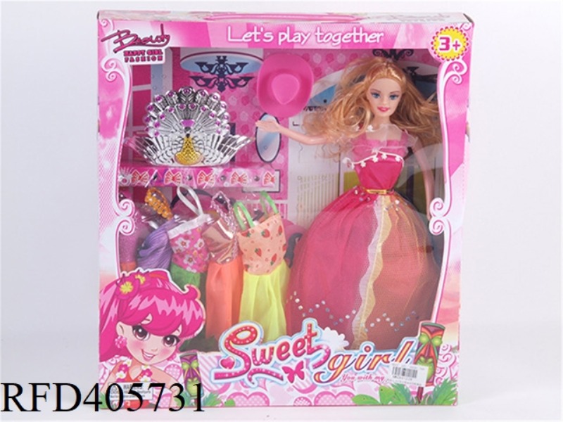 11.5-INCH MULTI-JOINT SOLID EVENING BARBIE DOLL COLOR BOX WITH PEACOCK CROWN/TOP HAT/CLOTHING