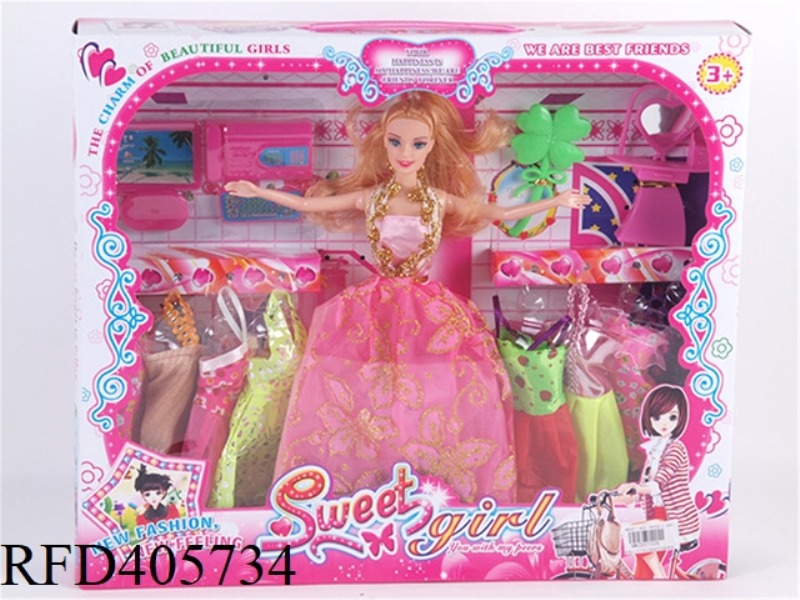 11.5-INCH MULTI-JOINT SOLID EVENING BARBIE DOLL COLOR BOX WITH COMPUTER SET/FOUR-LEAF COMB/HEART-SHA