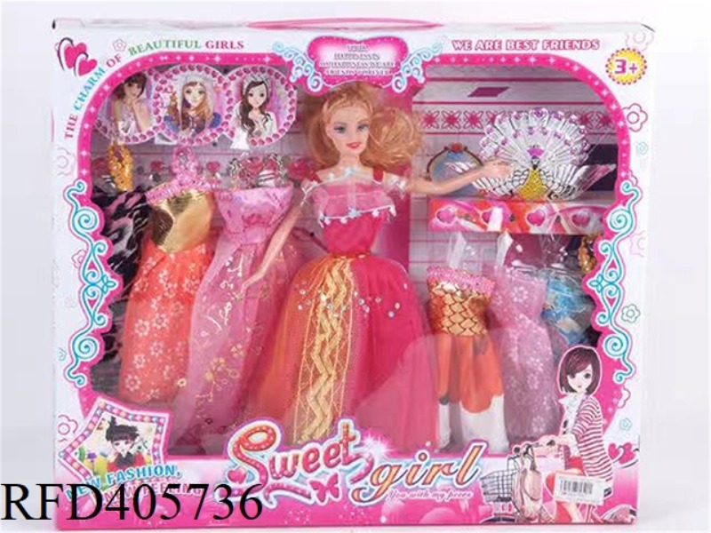11.5 INCH MULTI-JOINT SOLID EVENING BARBIE DOLL COLOR BOX WITH PEACOCK CROWN/CLOTHING