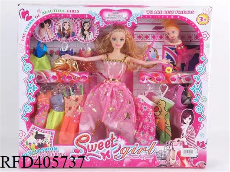 11.5 INCH MULTI-JOINT SOLID EVENING BARBIE DOLL COLOR BOX WITH SMALL BARBIE/SCOOTER/CLOTHING