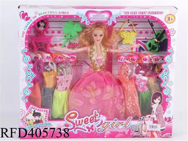 11.5 INCH MULTI-JOINT SOLID EVENING BARBIE DOLL COLOR BOX WITH DRESSING TABLE/FOUR-LEAF COMB/BUTTERF
