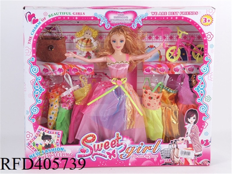 11.5 INCH MULTI-JOINT SOLID EVENING BARBIE DOLL COLOR BOX WITH CLOTH BAG/PUPPET DOLL/UMBRELLA/BICYCL
