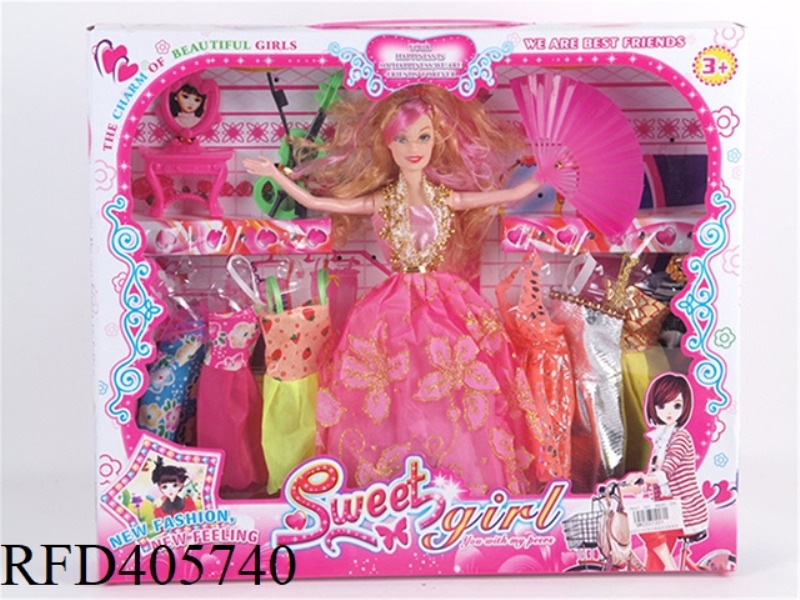 11.5-INCH MULTI-JOINT SOLID EVENING BARBIE DOLL COLOR BOX WITH DRESSING TABLE/VIOLIN/CHINESE FAN/CLO