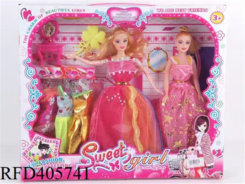 11.5-INCH MULTI-JOINT SOLID EVENING DOUBLE BARBIE COLOR BOX WITH DRESSING TABLE/FOUR-LEAF COMB/CLOTH