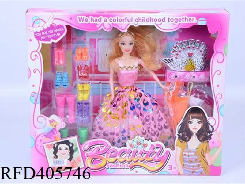 11.5-INCH MULTI-JOINT SOLID EVENING BARBIE DOLL COLOR BOX WITH SHOES AND BOOTS/PEACOCK CROWN/HEAD BR