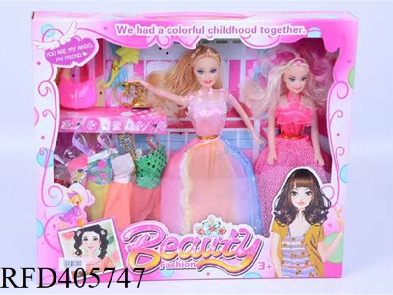 11.5-INCH MULTI-JOINT SOLID HOLLOW EVENING DOUBLE BARBIE COLOR BOX WITH COMB/DRESSING TABLE/CLOTHING
