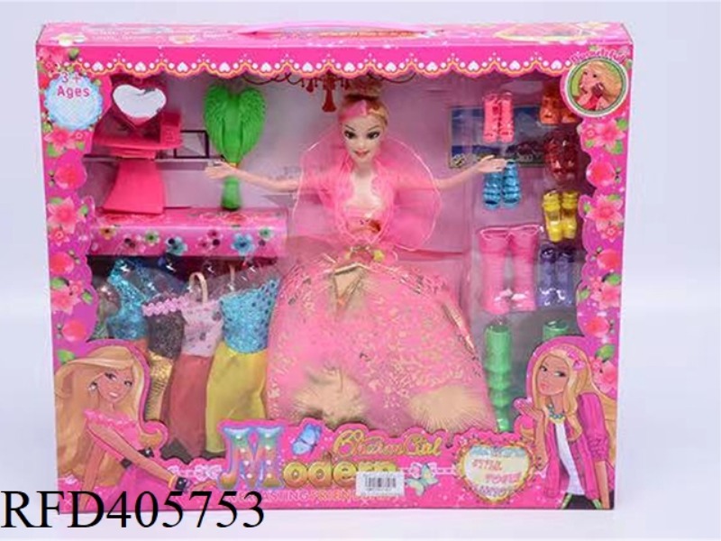 11.5-INCH MULTI-JOINT SOLID EVENING BARBIE DOLL COLOR BOX WITH HEART-SHAPED DRESSING TABLE/WING COMB