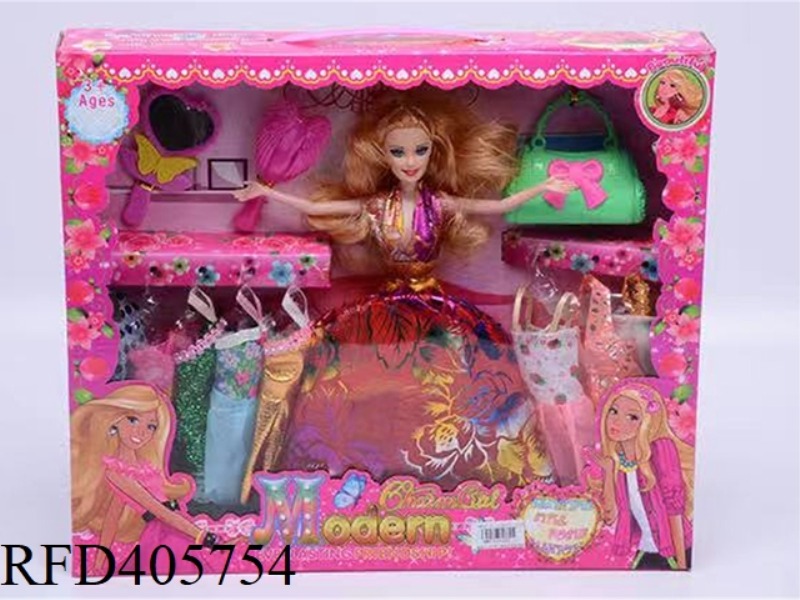 11.5-INCH MULTI-JOINT SOLID EVENING BARBIE DOLL COLOR BOX WITH HEART-SHAPED MIRROR/WING COMB/BIG BAG