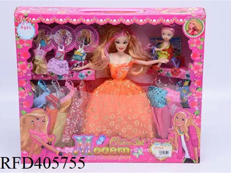 11.5 INCH MULTI-JOINT SOLID EVENING BARBIE DOLL COLOR BOX WITH SMALL BARBIE/TRICYCLE/CLOTHING