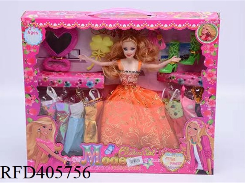 11.5-INCH MULTI-JOINT SOLID EVENING BARBIE DOLL COLOR BOX WITH HEART-SHAPED MIRROR/FOUR-LEAF COMB/HA