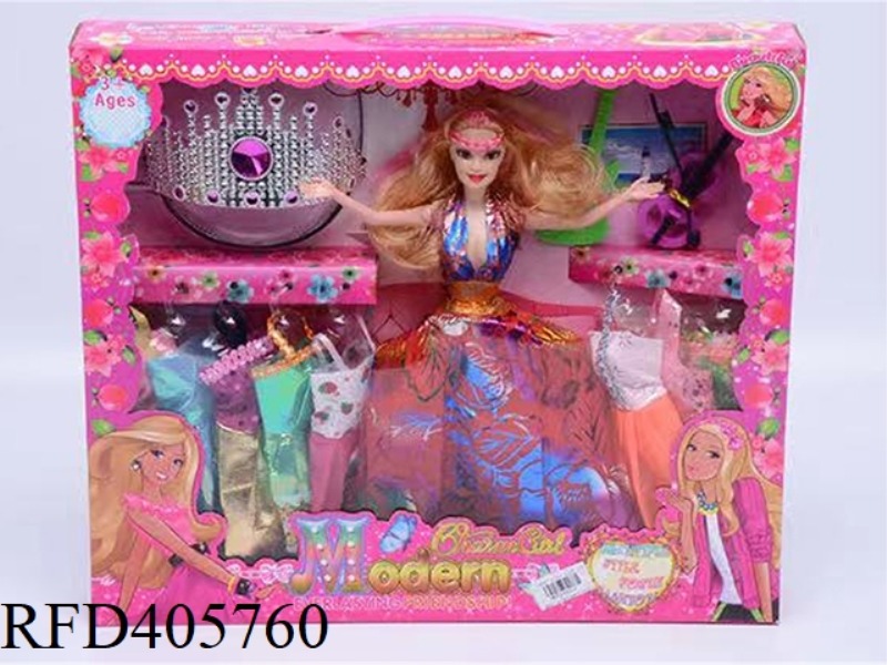 11.5 INCH MULTI-JOINT SOLID EVENING BARBIE DOLL COLOR BOX WITH CROWN/GUITAR/VIOLIN MUSICAL INSTRUMEN
