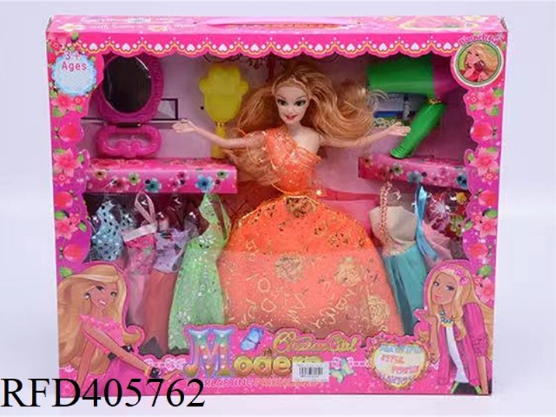 11.5-INCH MULTI-JOINT SOLID EVENING BARBIE DOLL COLOR BOX WITH JEWEL MIRROR/FOOTPRINT COMB/BIG HAIR