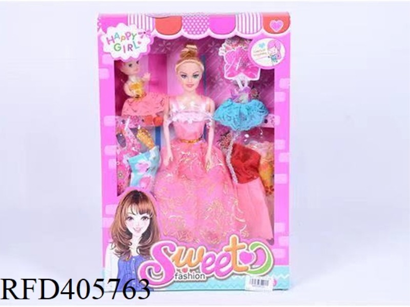 11.5 INCH MULTI-JOINT SOLID EVENING BARBIE DOLL COLOR BOX WITH LITTLE BARBIE/CLOTHING