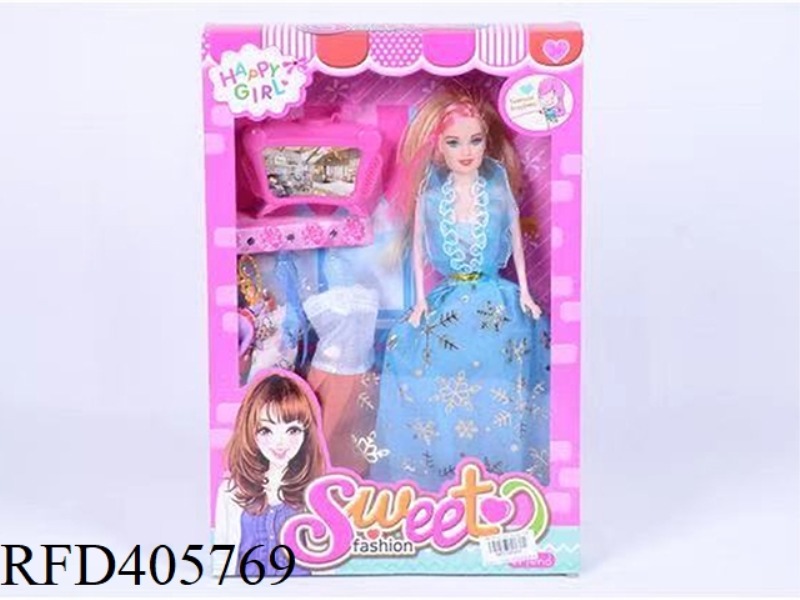 11.5 INCH SOLID EVENING BARBIE DOLL COLOR BOX WITH TV/CLOTHING