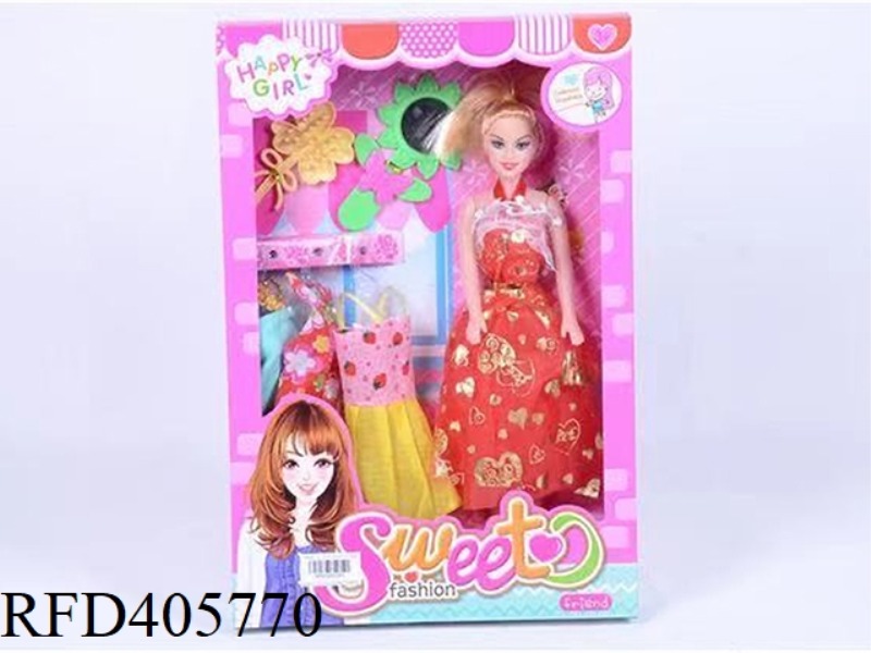 11.5-INCH MULTI-JOINT HOLLOW EVENING BARBIE DOLL COLOR BOX WITH FOUR-LEAF COMB/SUNFLOWER MIRROR/CLOT