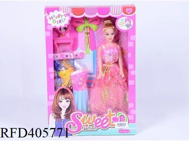 11.5-INCH MULTI-JOINT HOLLOW EVENING BARBIE DOLL COLOR BOX WITH DRAGONFLY HAIRPIN/DRESSING TABLE/CLO