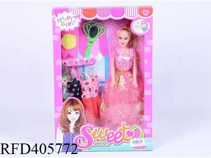 11.5-INCH MULTI-JOINT HOLLOW EVENING BARBIE DOLL COLOR BOX WITH HEAD FLOWER ACCESSORIES/MIRROR/CLOTH