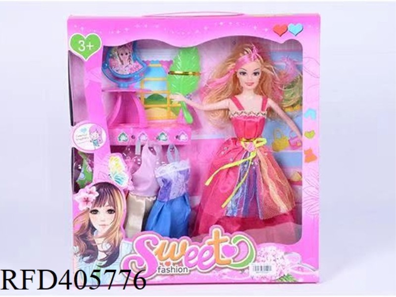 11.5 INCH MULTI-JOINT SOLID EVENING BARBIE DOLL COLOR BOX WITH CRESCENT DRESSING TABLE/LEAF COMB/CLO