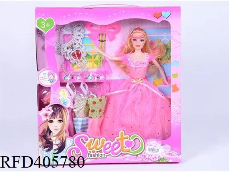 11.5-INCH MULTI-JOINT SOLID EVENING BARBIE DOLL COLOR BOX WITH JEWELRY NECKLACE/DRAGONFLY HAIRPIN/CL