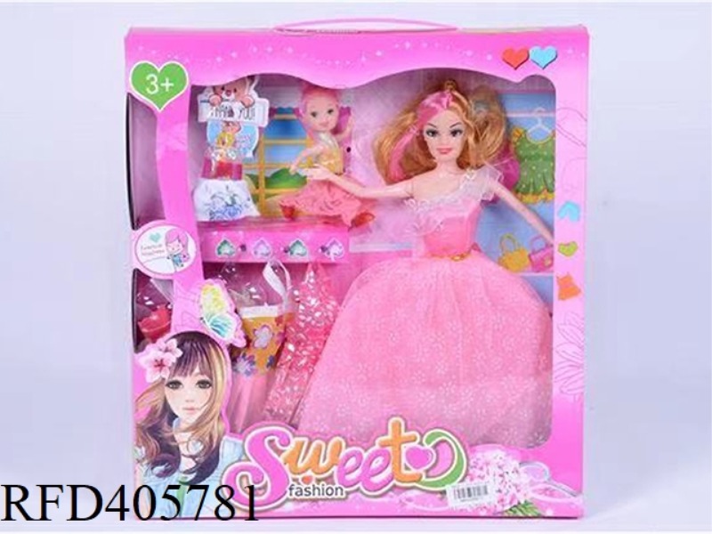 11.5 INCH MULTI-JOINT SOLID EVENING BARBIE DOLL COLOR BOX WITH LITTLE BARBIE/CLOTHING
