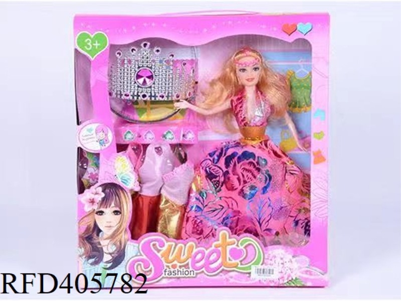 11.5 INCH MULTI-JOINT SOLID EVENING BARBIE DOLL COLOR BOX WITH CROWN/CLOTHING