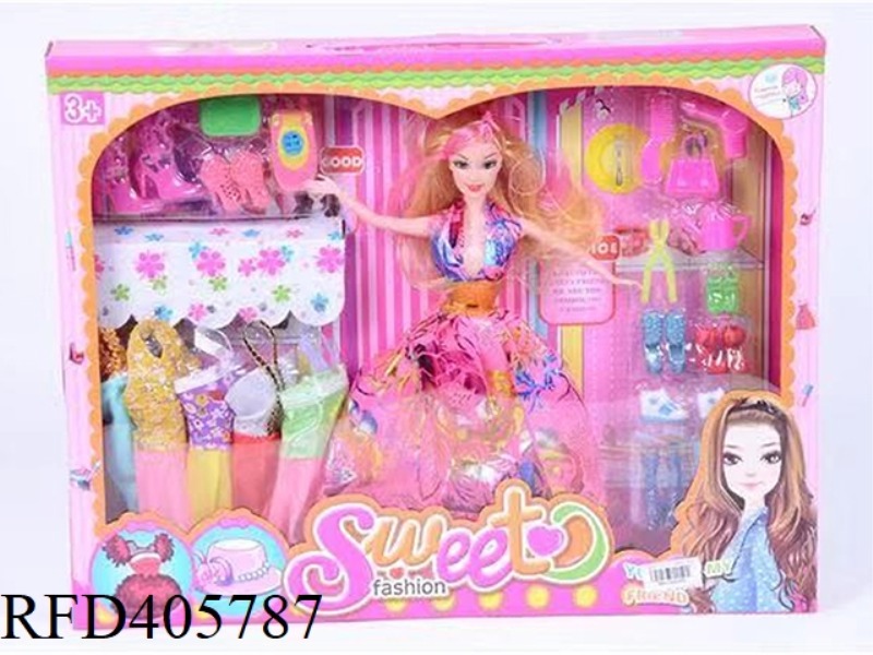 11.5 INCH MULTI-JOINT SOLID EVENING BARBIE DOLL COLOR BOX WITH SHOES, TRAVEL CASE, MOBILE PHONE SET/