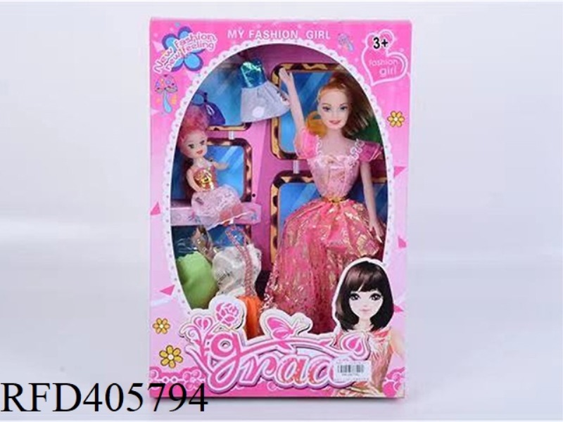 11.5-INCH MULTI-JOINT HOLLOW EVENING BARBIE DOLL COLOR BOX WITH LITTLE BARBIE/CLOTHING