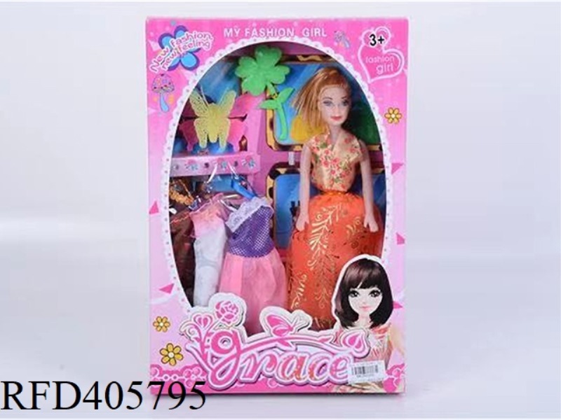 11.5 INCH MULTI-JOINT SOLID EVENING BARBIE DOLL COLOR BOX WITH BUTTERFLY/FOUR LEAF COMB/CLOTHING