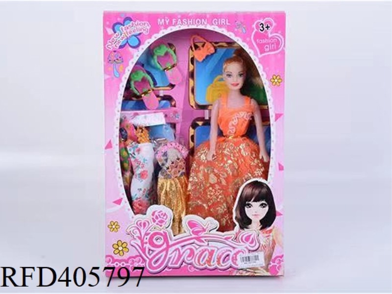 11.5 INCH MULTI-JOINT SOLID EVENING BARBIE DOLL COLOR BOX WITH SLIPPERS/STAR BAG/CLOTHING