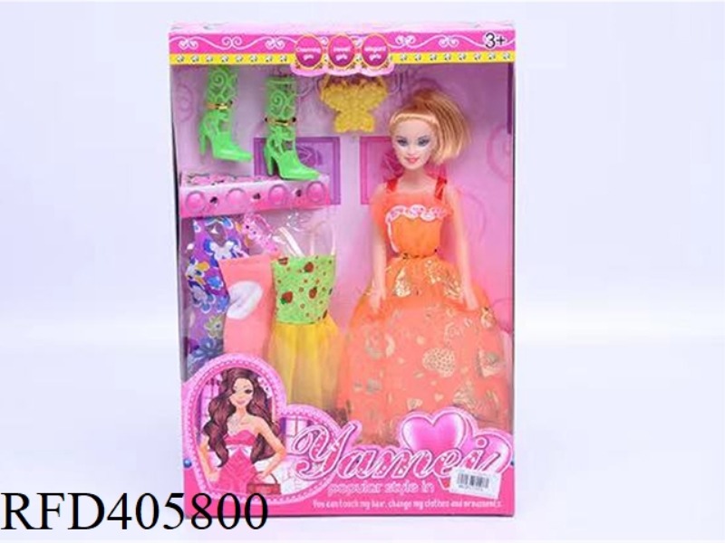 11.5-INCH MULTI-JOINT HOLLOW EVENING BARBIE DOLL COLOR BOX WITH BOOTS/BUTTERFLY BAG/CLOTHING
