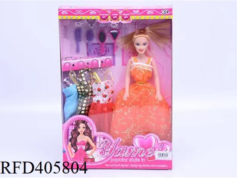 11.5-INCH MULTI-JOINT HOLLOW EVENING BARBIE DOLL COLOR BOX WITH COMB MIRROR JEWELRY SET/CLOTHING