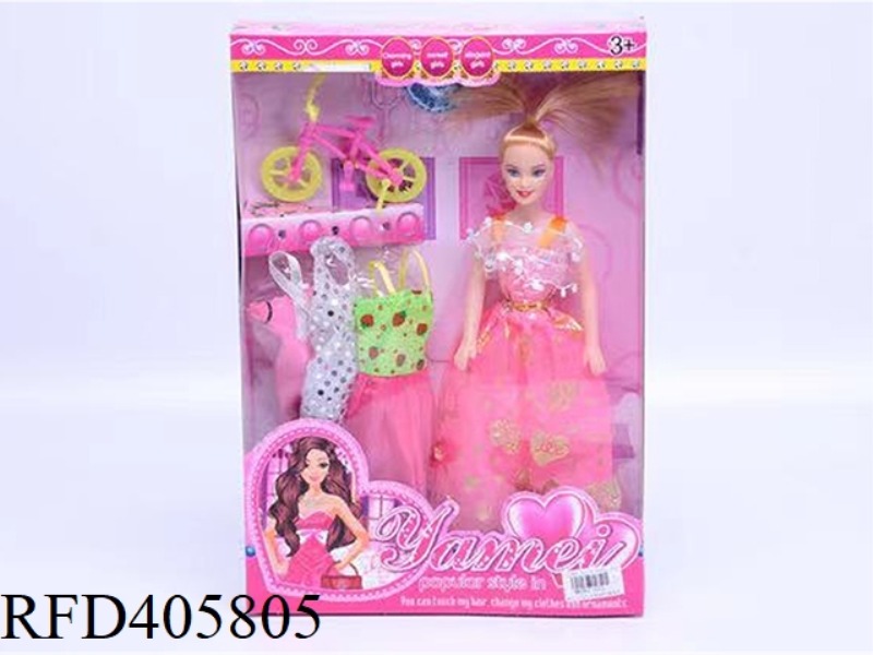 11.5-INCH MULTI-JOINT HOLLOW EVENING BARBIE DOLL COLOR BOX WITH BICYCLE/HAT/CLOTHING