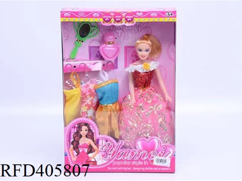 11.5-INCH MULTI-JOINT HOLLOW EVENING BARBIE DOLL COLOR BOX WITH COMB/PERFUME BOTTLE/CLOTHING