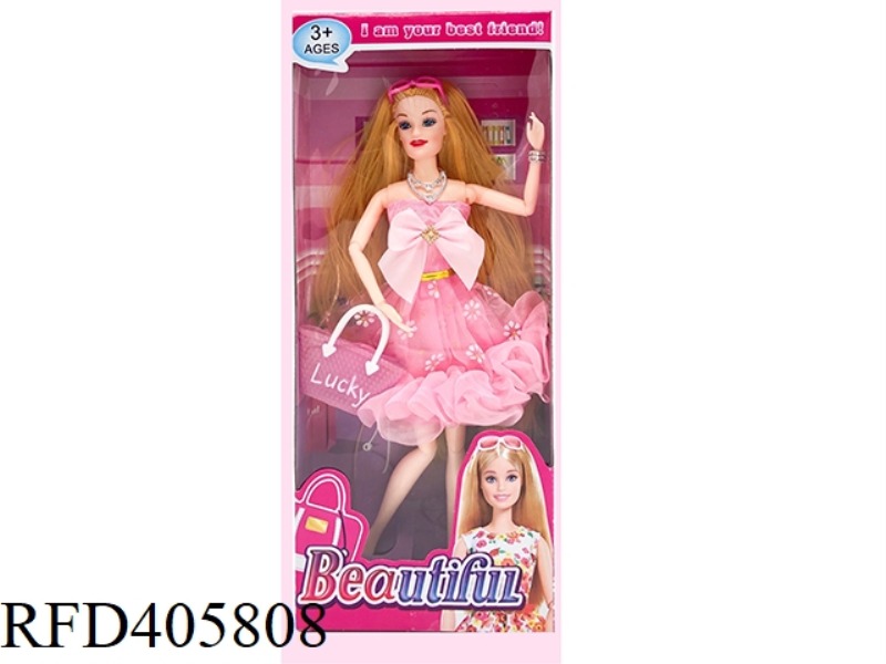 11.5 INCH MULTI-JOINT FASHION DRESS WITH LONG HAIR BARBIE DOLL COLOR BOX WITH GLASSES BAG