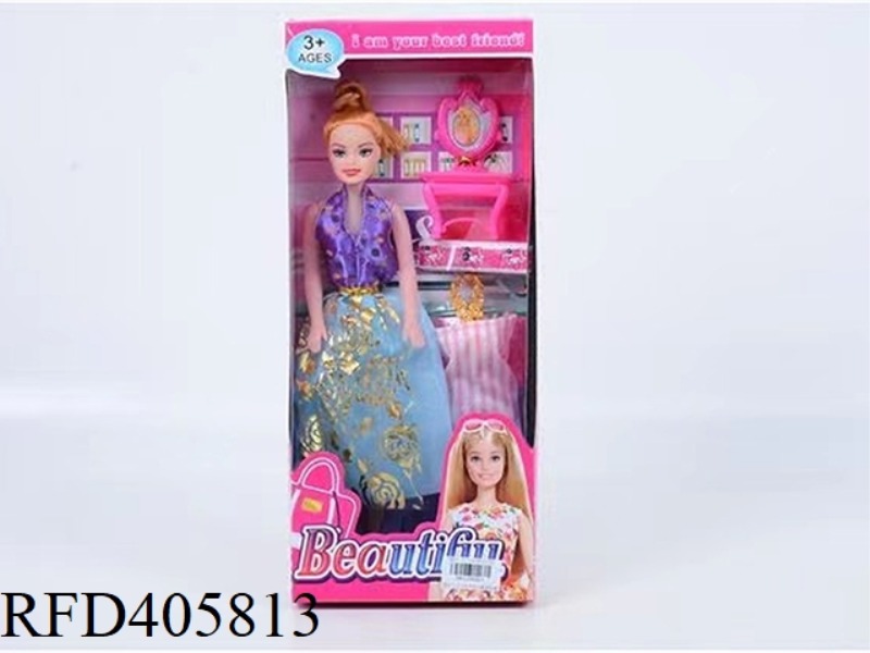 11.5-INCH EMPTY BARBIE DOLL WITH DRESSING TABLE/CLOTHING