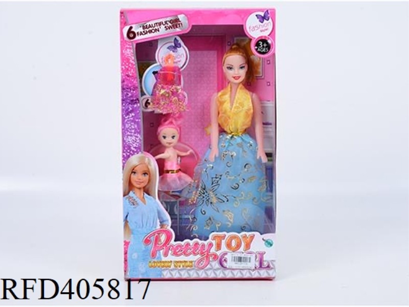 11.5-INCH MULTI-JOINT HOLLOW EVENING BARBIE DOLL COLOR BOX WITH LITTLE BARBIE/CLOTHING
